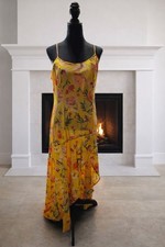 Lulus Dress Womens Large Mustard Yellow Floral Print High Low Maxi Length New