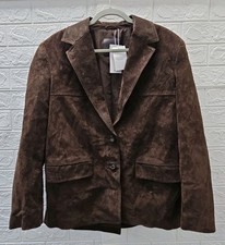 New Mango Straight Suede Blazer Chocolate Womens Size L