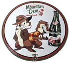 Vintage Mountain Dew Porcelain - Gas Pump Plate Soda Bottles Chip and Dale Sign