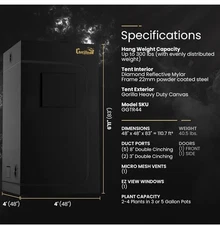 Gorilla Grow Tent 4’x4’x6’11”  GGTR44