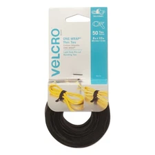 VELCRO Brand ONE-WRAP Cable Ties, 50Pk, 8 X 1/2" Black Cord Organization Straps