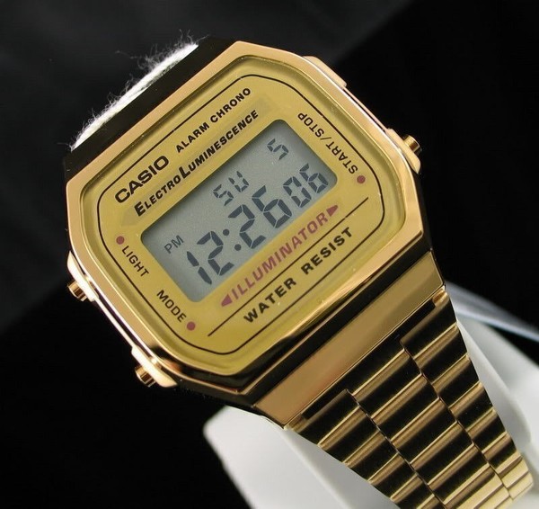 RELOJ DIGITAL DE ACERO INOXIDABLE DORADO PARA HOMBRE USA A168WG -Nuevo 4