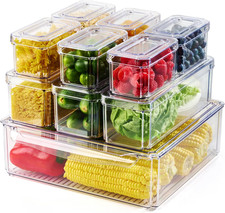 10 Pack Clear Pantry  Fridge Organizer Bins Stackable Refrigerator Storage Set