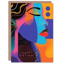 Electric Muse Colourful Abstract Pop Art Portrait Birthday Card