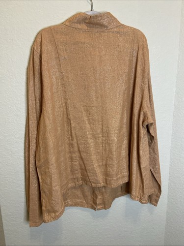 Flax Linen Blend Lagenlook Long Sleeve Button Front Top Size 3G Pretty &Sparkly - Afbeelding 6 van 6