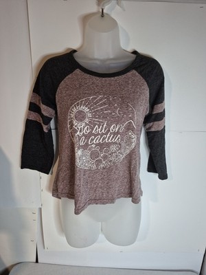 Womens Medium Rue21 Cactus Funny Raglan Top Blouse Comedy Plant Humor
