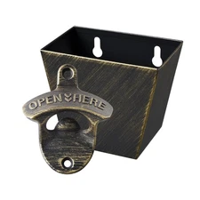 Outdoor Wall Mounted Beer Bottle Opener with Cap Catcher Bucket Screw in Wall...