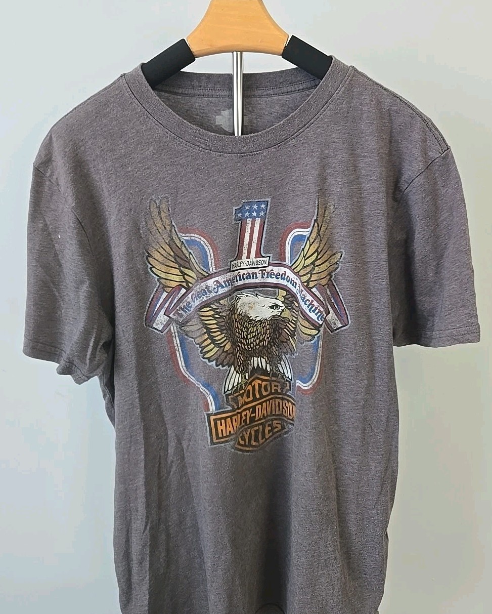 Harley Davidson Mens Large Gray Graphic T Shirt Eagle American Freedom...