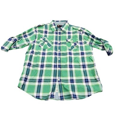 Akademiks Shirt Mens XL Green Plaid Long Sleeve Button Front Casual Streetwear
