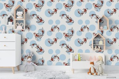 3D Koi Fish Pattern Self-adhesive Removeable Wallpaper Wall Mural