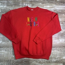 Vintage 90s New York Embroidered Red Pullover Sweatshirt Size Large