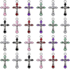 60Pcs 6Colors Alloy Enamel Small Rosary Cross Charms Jesus Crucifix Charms Pe