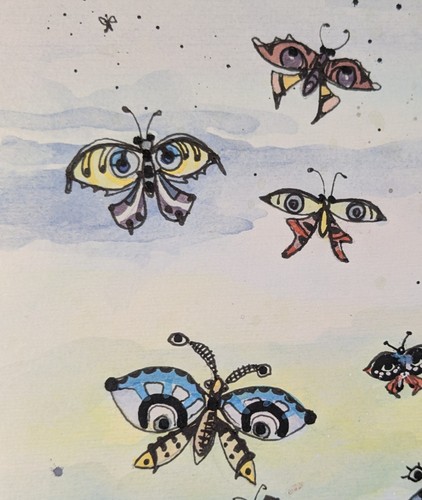 Schmetterlinge, Tusche , Aquarell, Phantastischer Realismus, ca 1980, gerahmt - Bild 3 von 7