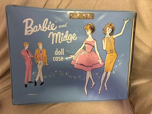 Barbie and Midge Blue 1963 Carrier Case Doll and Clothes Plus Ken Accessories