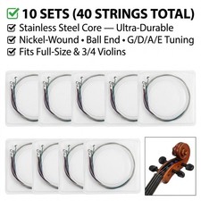 10 Pack 3/4 4/4 Violin Strings Steel String G...
