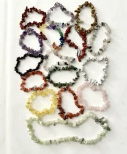 15 Crystal Chip Elastic Bracelets Mixed Materials + 1 Peridot Chip Necklace