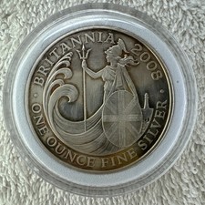 2008 QEII Britannia One Ounce Fine Silver Encapsulated, Circulated