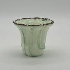 VTG Akro Agate #297 Jade Green & Milk Glass Swirl Art Deco Mini Planter Vase H2F