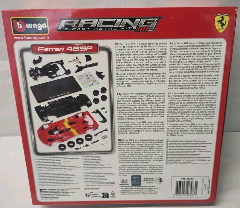 BBURAGO FERRARI 499P Automodello Kit da Costruire Scala 1:24 Edizione Limitata  - Immagine 2 di 2