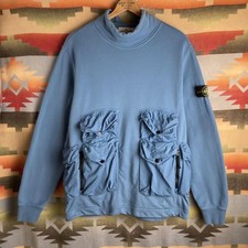 Stone Island Blue Pullover Cotton Turtleneck Pocket Sweatshirt Size Mens XL