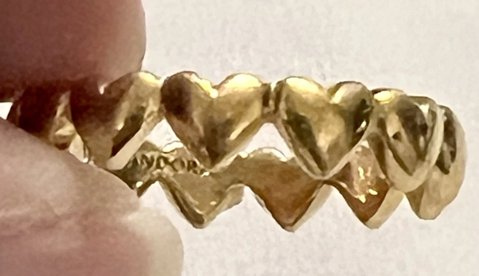 PANDORA Be Love LINKED ROW of HEARTS 14K GOLD-PLATED Band RING Sz 7 - Image 3 of 4