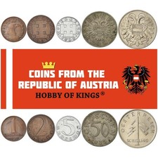Austria | 5 Coin Set | 1 2 5 50 Groschen 1 Schilling | 1934 - 1938