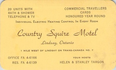 Country Squire Motel Vtg Lindsay ON Trans-Canada No. 7 Commercial Travellers