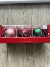 M&S Three Pack Baubles Christmas Tree Declaration Luxury Glass New Box