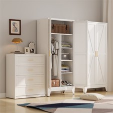 71" Metal Wardrobe Cabinet w/ Hanging Rod, 2 Doors & Adjustable Shelves, Bedroom