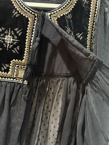 Owls Peace + Love Top Black Sheer Velvet Embroidered L - Picture 5 of 12