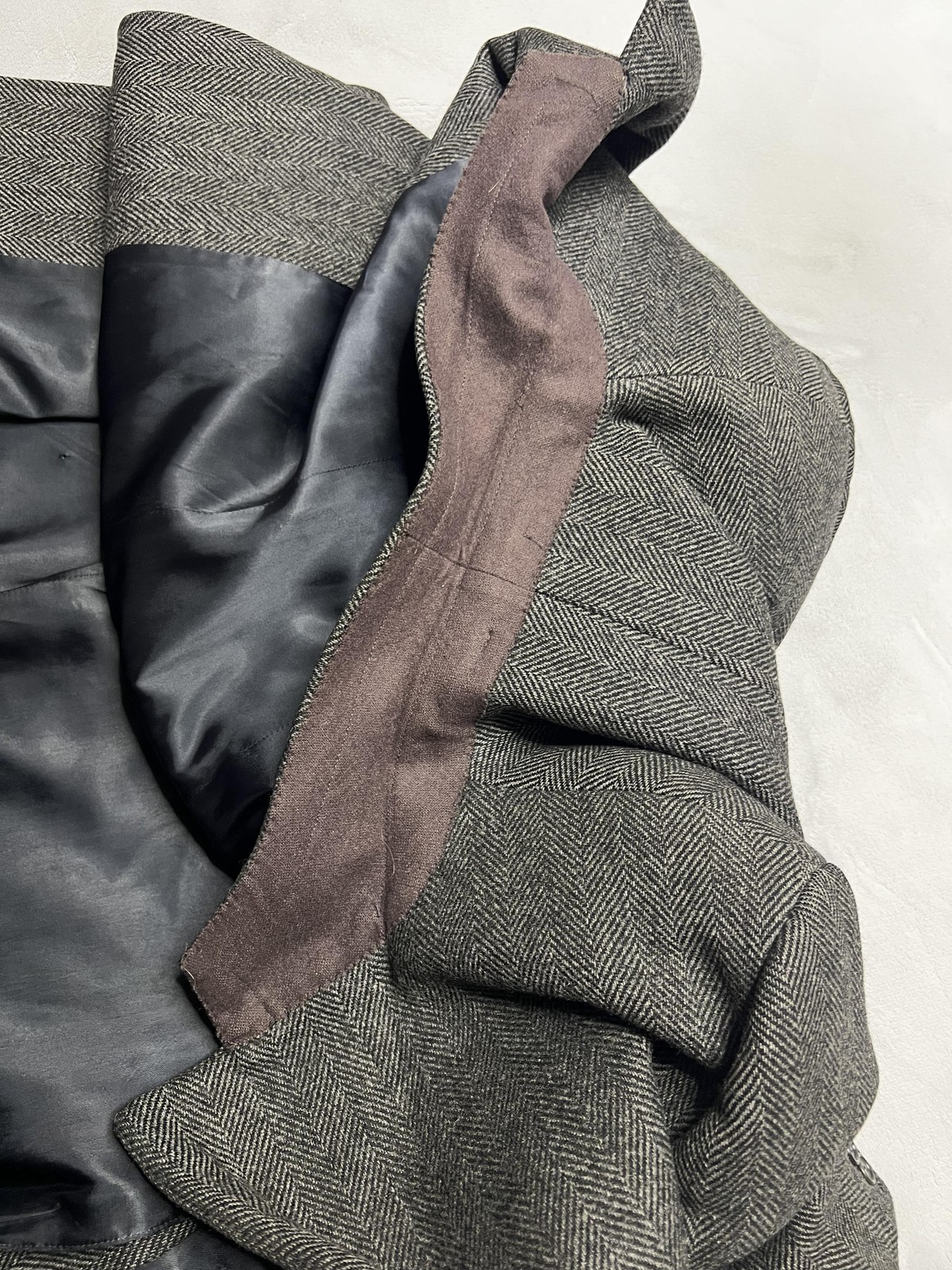 Vintage Hart Schaffner & Marx Coat Men L Gray Herringbone Wool Overcoat 80s USA