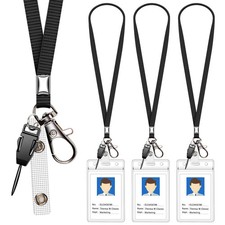 3 Pack Neck Lanyard with ID Badge Holder, Office Strap 3 Pack, Black