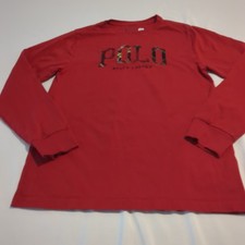 Polo Ralph Lauren Red Plaid Logo Long Sleeve T-Shirt Youth Boys Size J/G 14-16