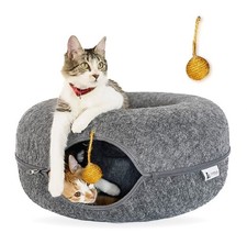 FAMPAWS Large 24" Peekaboo Cat Cave Bed Tunnel for Multiple Cats, Felt
