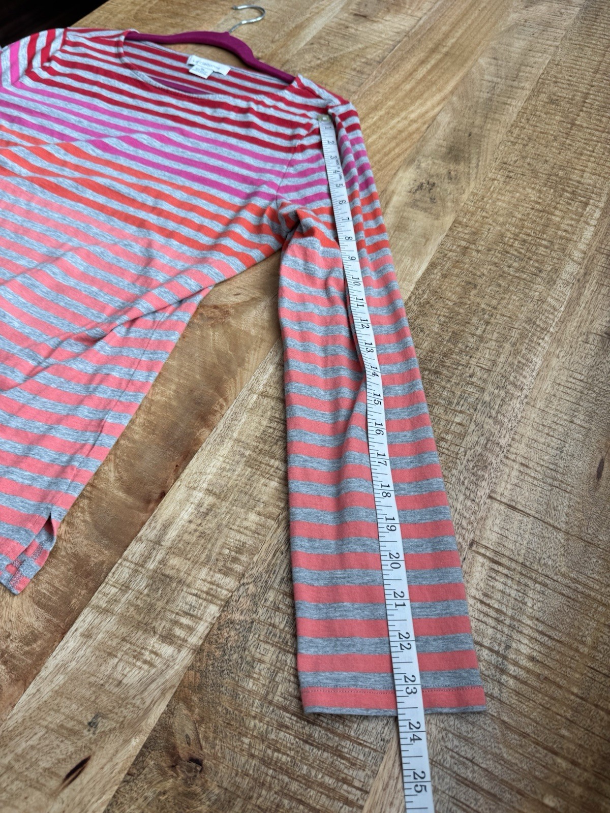 Liz Claiborne Women's Red Pink Long Sleeve Ombre Striped Pullover Tee Shirt XL