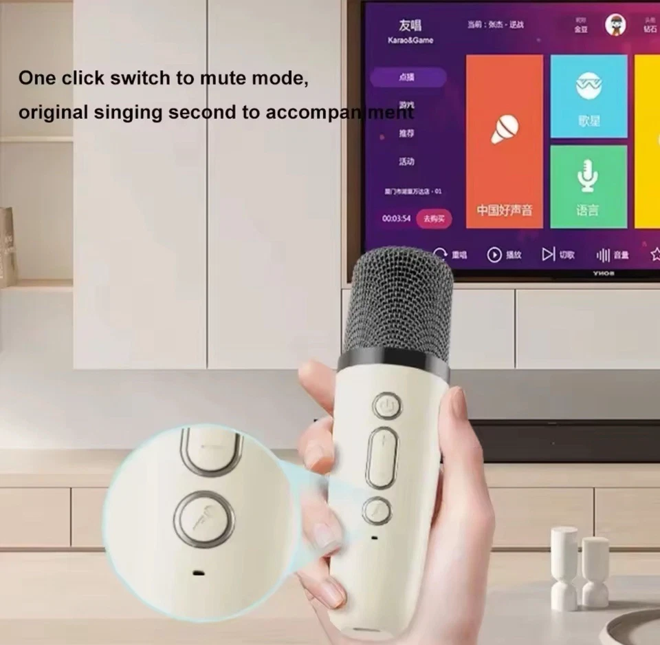 Karaoke Machine with 2 Wireless Mic Portable LED Lamp Sound Effect Loud Speaker - Image 3 of 4