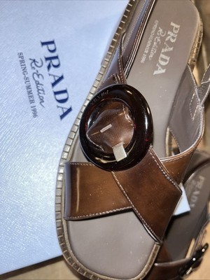 PRADA “1996 RE-EDITION CRISSCROSS” LEATHER SANDAL $1200 NIB Size