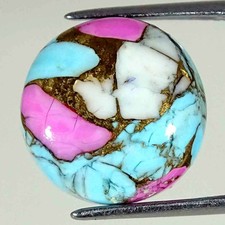 07.40Cts Cotton Candy Pink Copper Turquoise Round Cabochon Loose Gemstone
