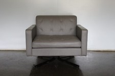 Poltrona Frau "Kennedee" Swivel Armchair in Grey "Pelle" Leather