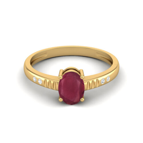 Classic Ruby Glass Filled 14k Yellow Gold Solitaire Women Engagement Ring - Picture 1 of 6
