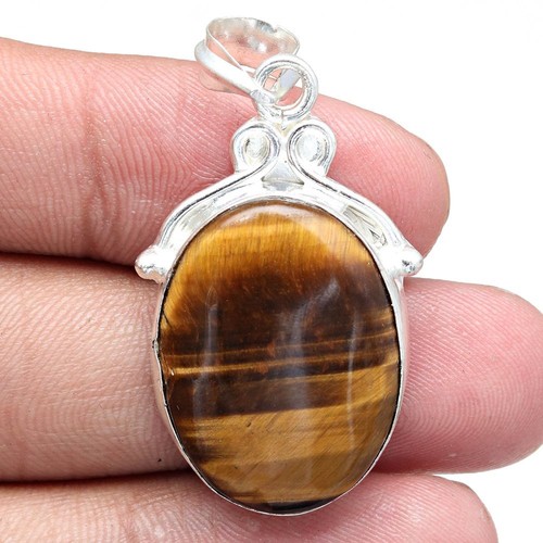 Pendant Tiger's Eye Gemstone Handmade Mother'Day Silver Jewelry 1.75"