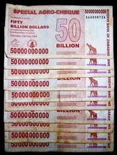 10 pcs x Zimbabwe  50 Billion Dollar  agro cheque banknotes  / Circulated