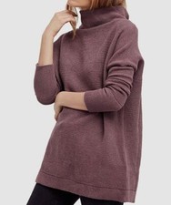  300 Free People Women's Purple Heavy-Knit Ribbed Slouchy Tunic Sweater Size M