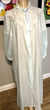Vtg DREAM AWAY BLUE EYELET TRIM FULL BUTTON DOWN Granny LONG Nightgown SM y2
