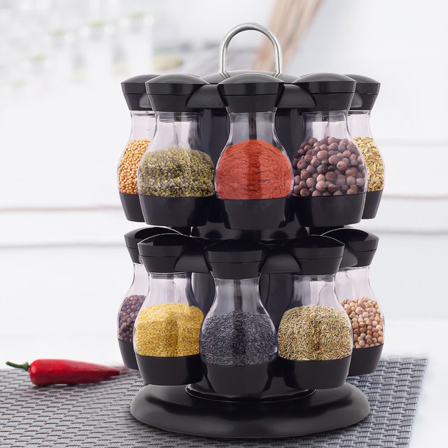 8 16 Jars Rotating Spice Rack Carousel Kitchen Storage Holder