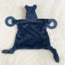 Bella Tunno Dark Blue Hippo Lovey Rattle Teething Rings Plush Baby Toy