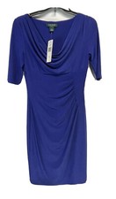 Ralph Lauren Ruched Sheath Dress Gorgeous Blue Purple 1/2 Sleeve NEW 4