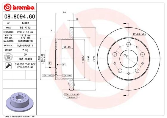 2X Brembo 08.8094.60 Bremsscheibe FüR CitroËN Passend FüR Fiat Peugeot-image