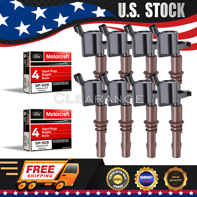Ignition Coils Brown Boot + 8 Motorcraft SP509 Spark Plugs for Ford ...