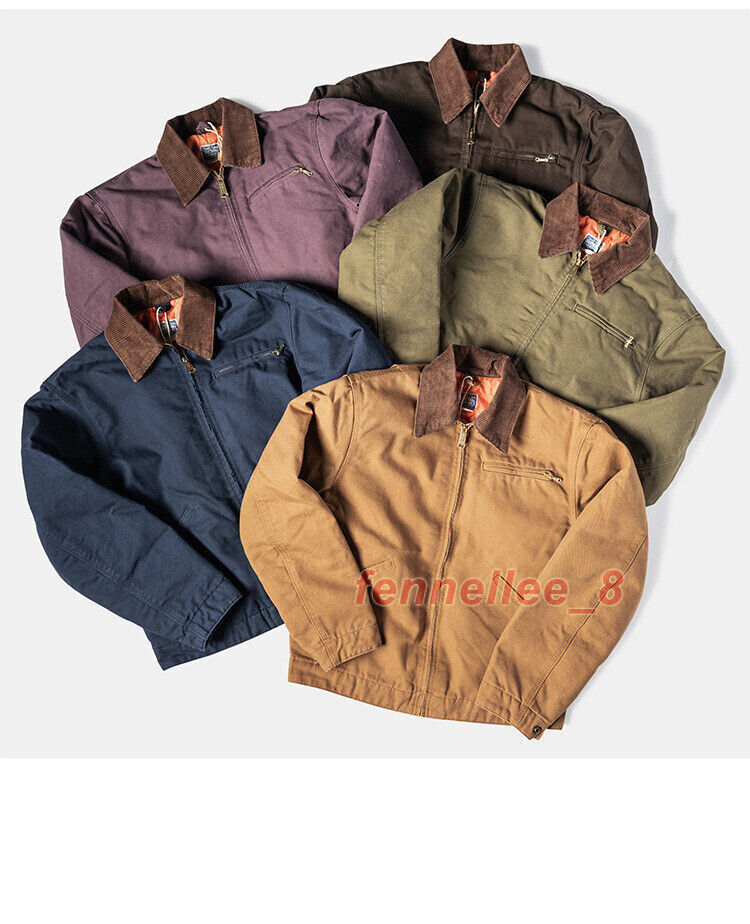 Retro Jacket Short Canvas Workwear Jacket Mens Casual Zipper